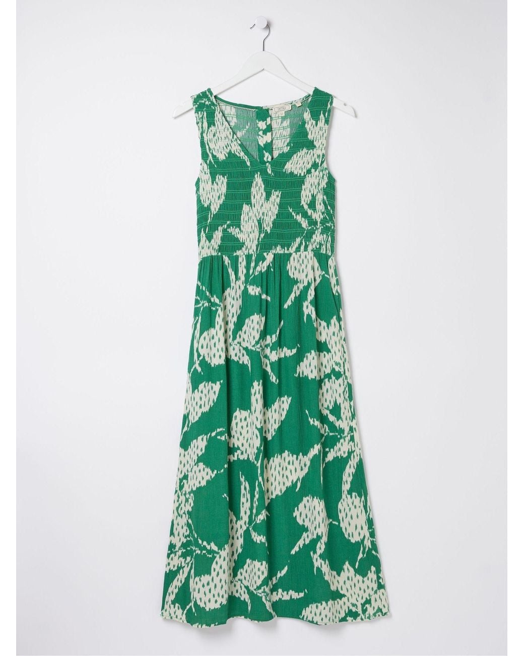 FatFace Green Textured Leaves Midi Dress