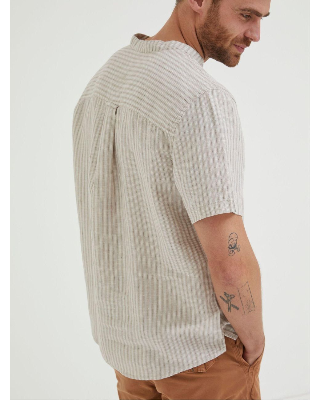 FatFace Gray Stripe Pop Over Linen Shirt for men