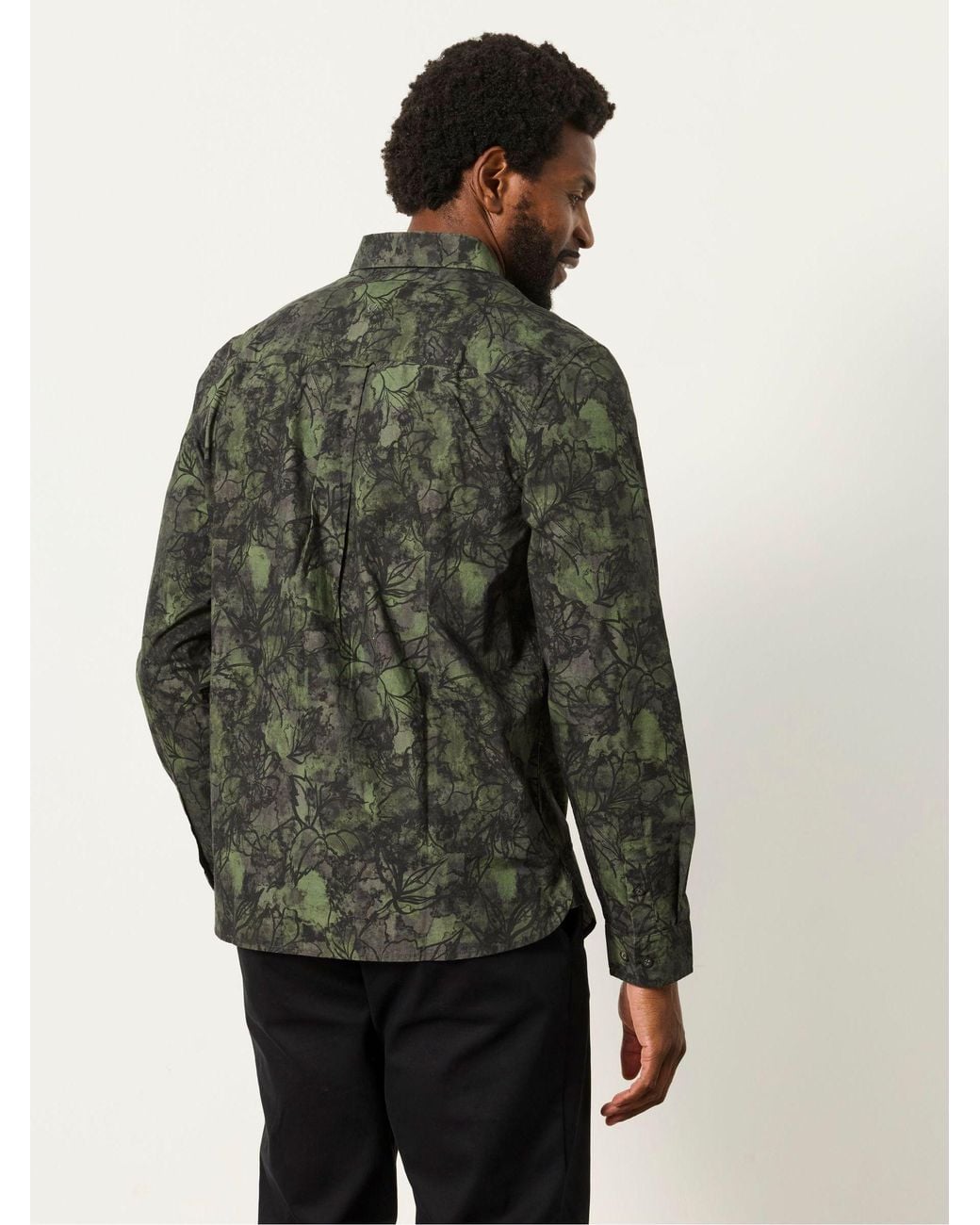 FatFace Green Long Sleeve Painted Floral Print Shirt for men