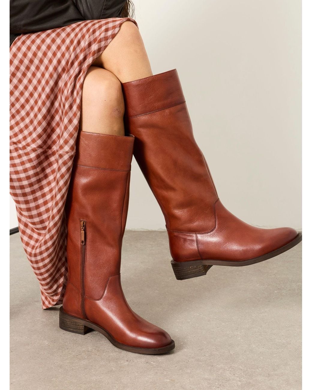 FatFace Orange Leather Knee High Riding Boot