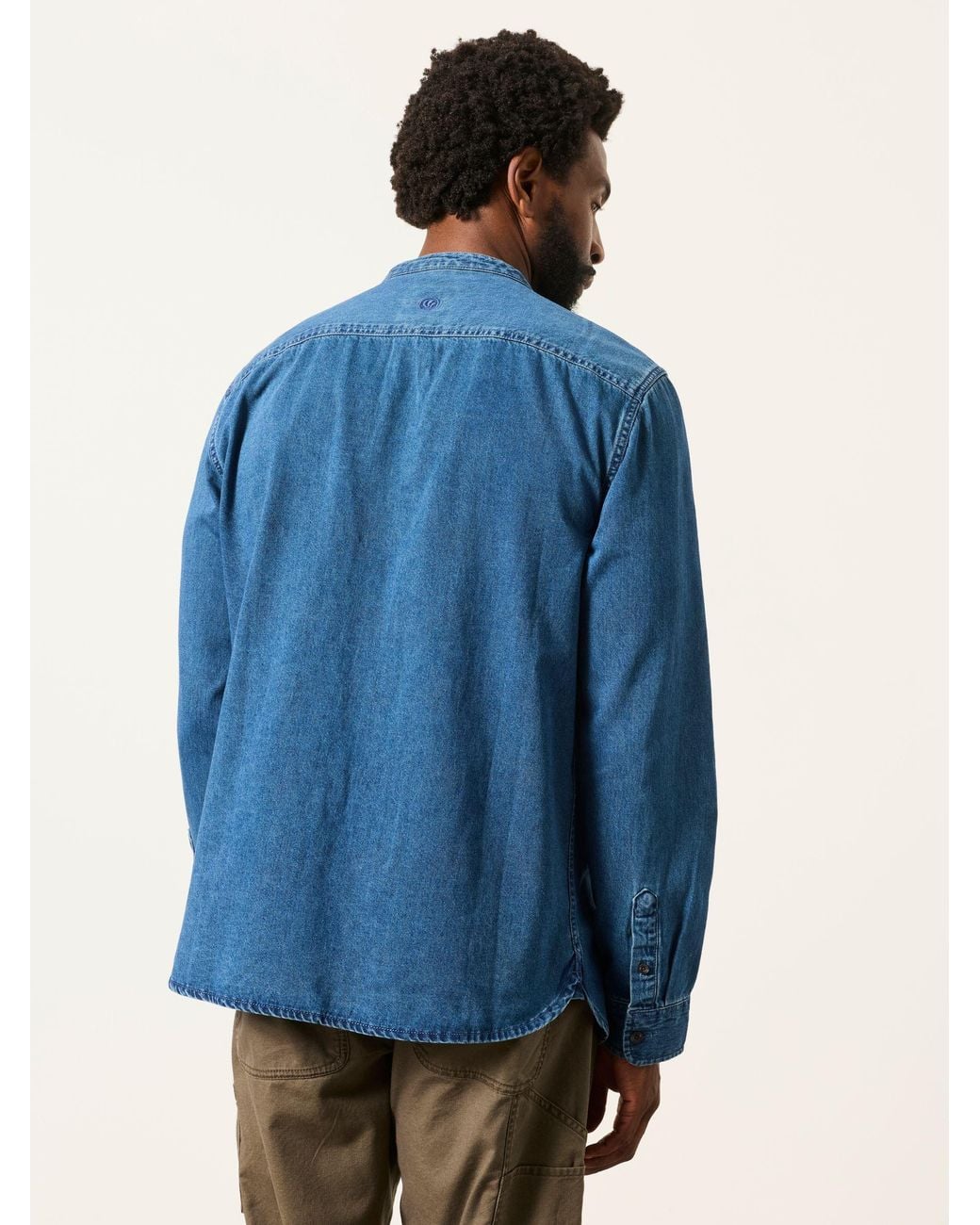 FatFace Blue Long Sleeve Grandad Denim Shirt for men