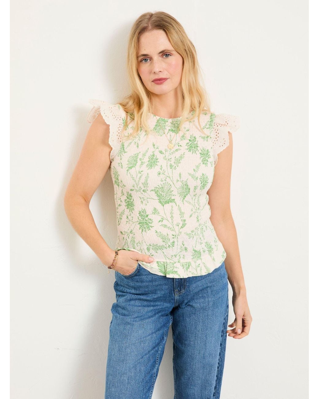 FatFace Brown Betty Shirred Top