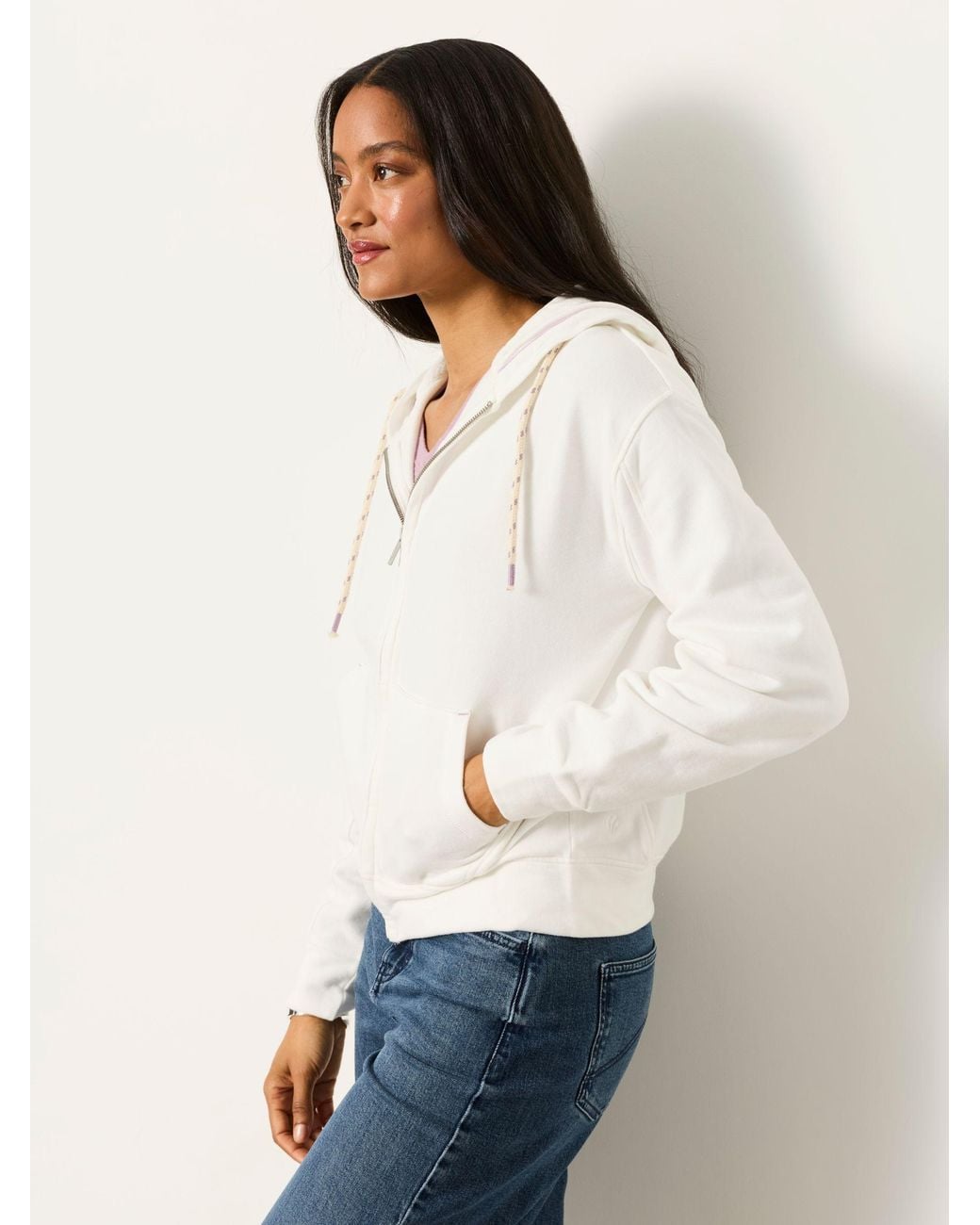 FatFace Natural Fatface Flora Zip Through Hoodie
