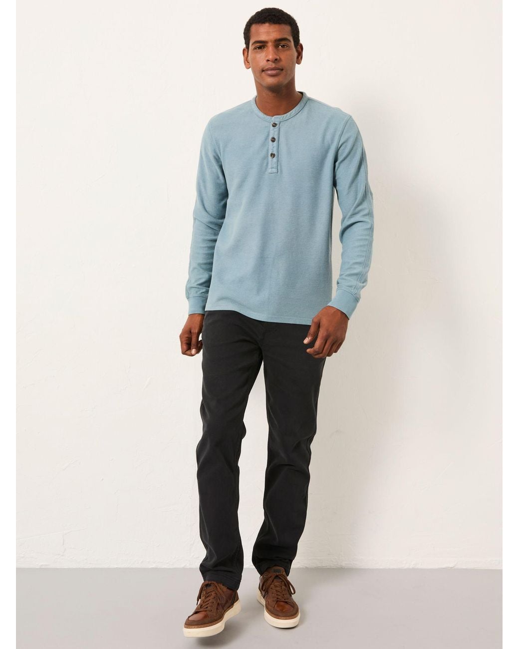 FatFace Blue Herringbone Henley for men