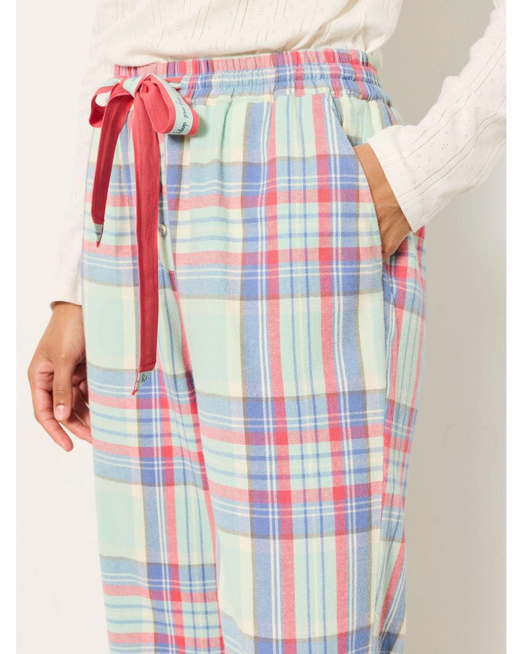FatFace White Harper Check Cuffed Pyjama Bottoms