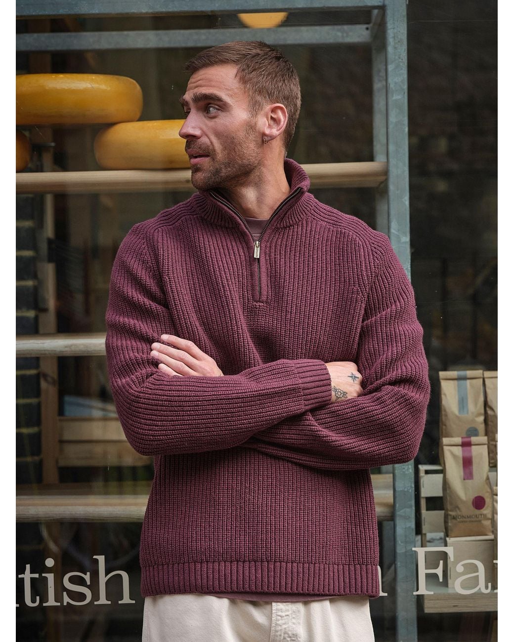 FatFace Purple Ember Quarter Zip Knitted Jumper for men
