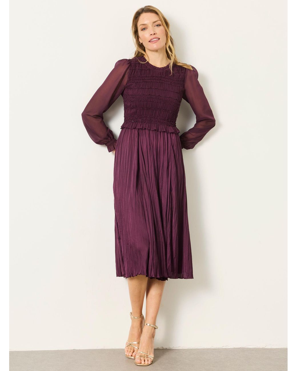 FatFace Purple Fatface Eva Petite Pleated Midi Dress