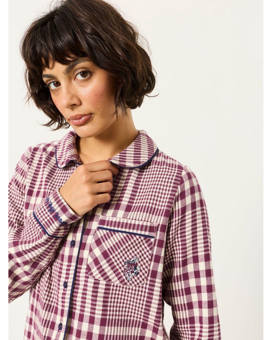 FatFace Red V & A Gingham Trouser And Shirt Pyjama Set