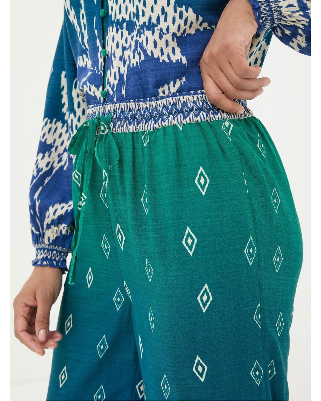 FatFace Blue Harper Ombre Leaves Wide Leg Trousers