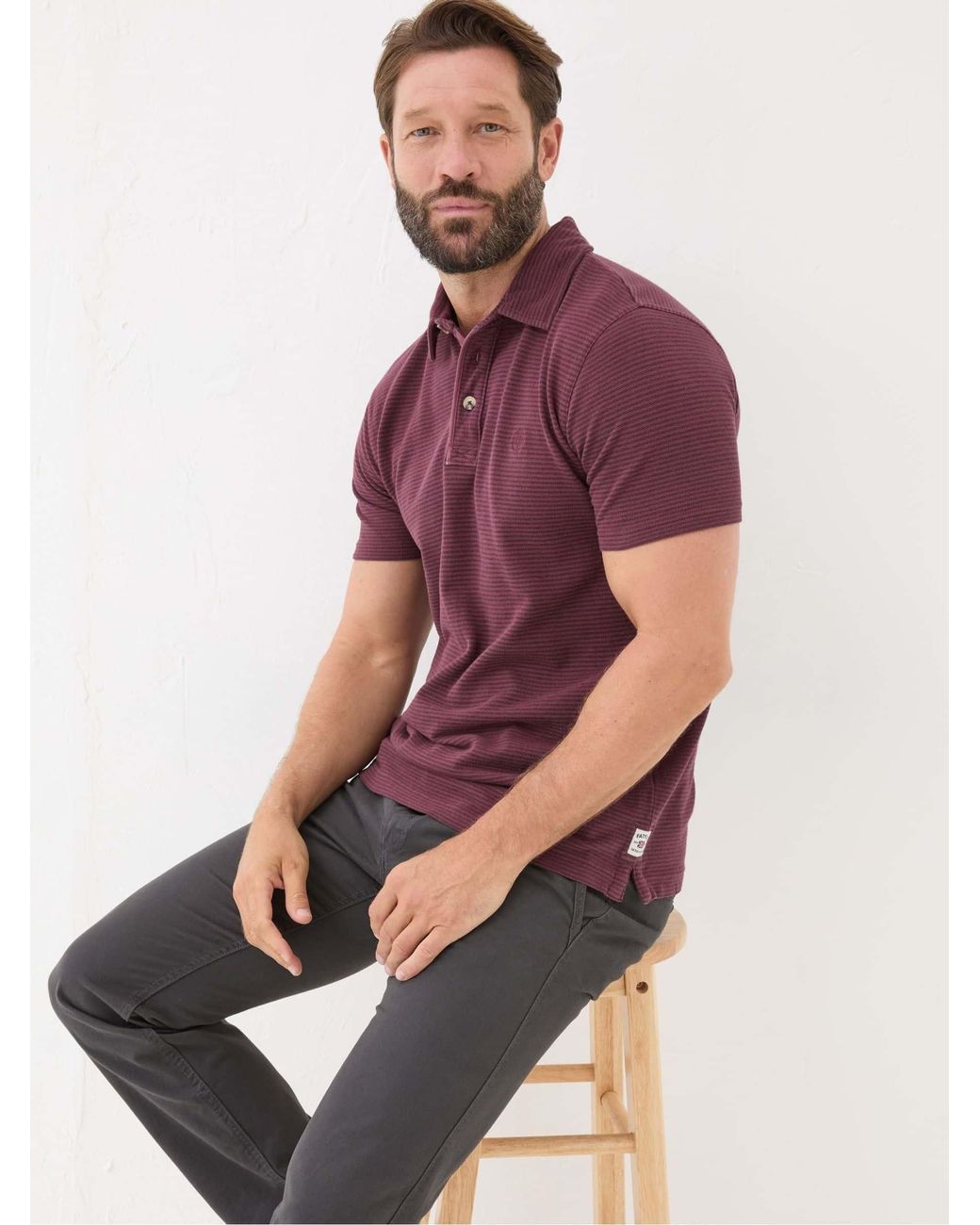 FatFace Purple Fine Stripe Polo Shirt for men