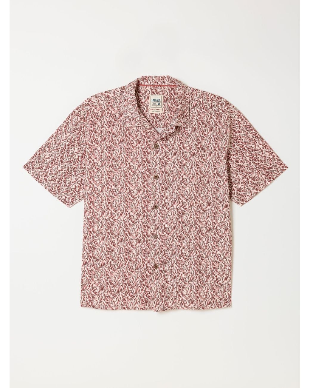 FatFace Natural Short Sleeve Relaxed Fit Linear Leaf Print Shirt for men