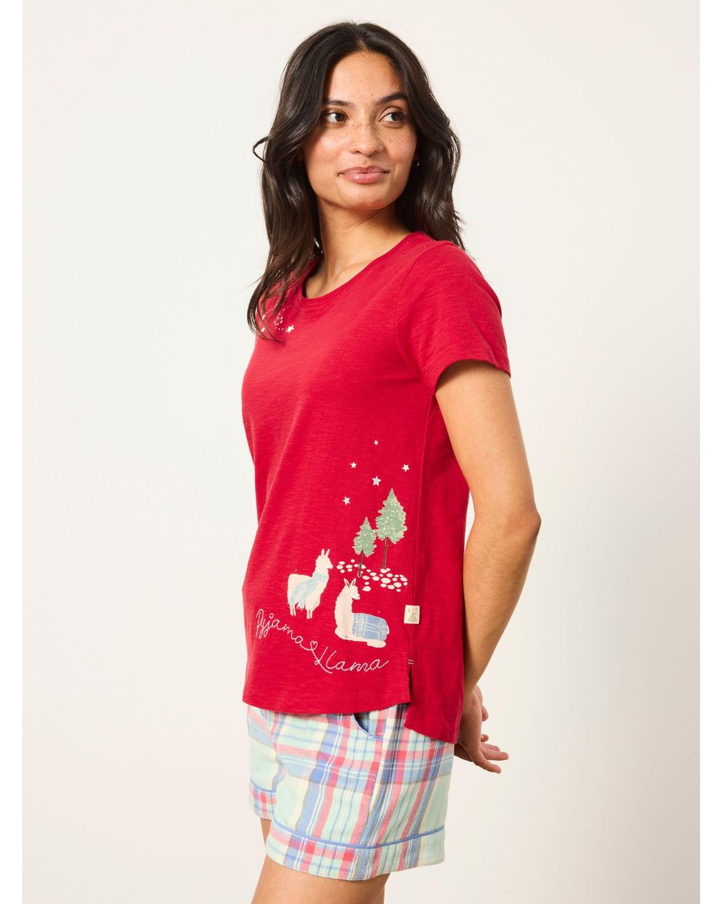 FatFace Red Natalie Llama Christmas Graphic Tee