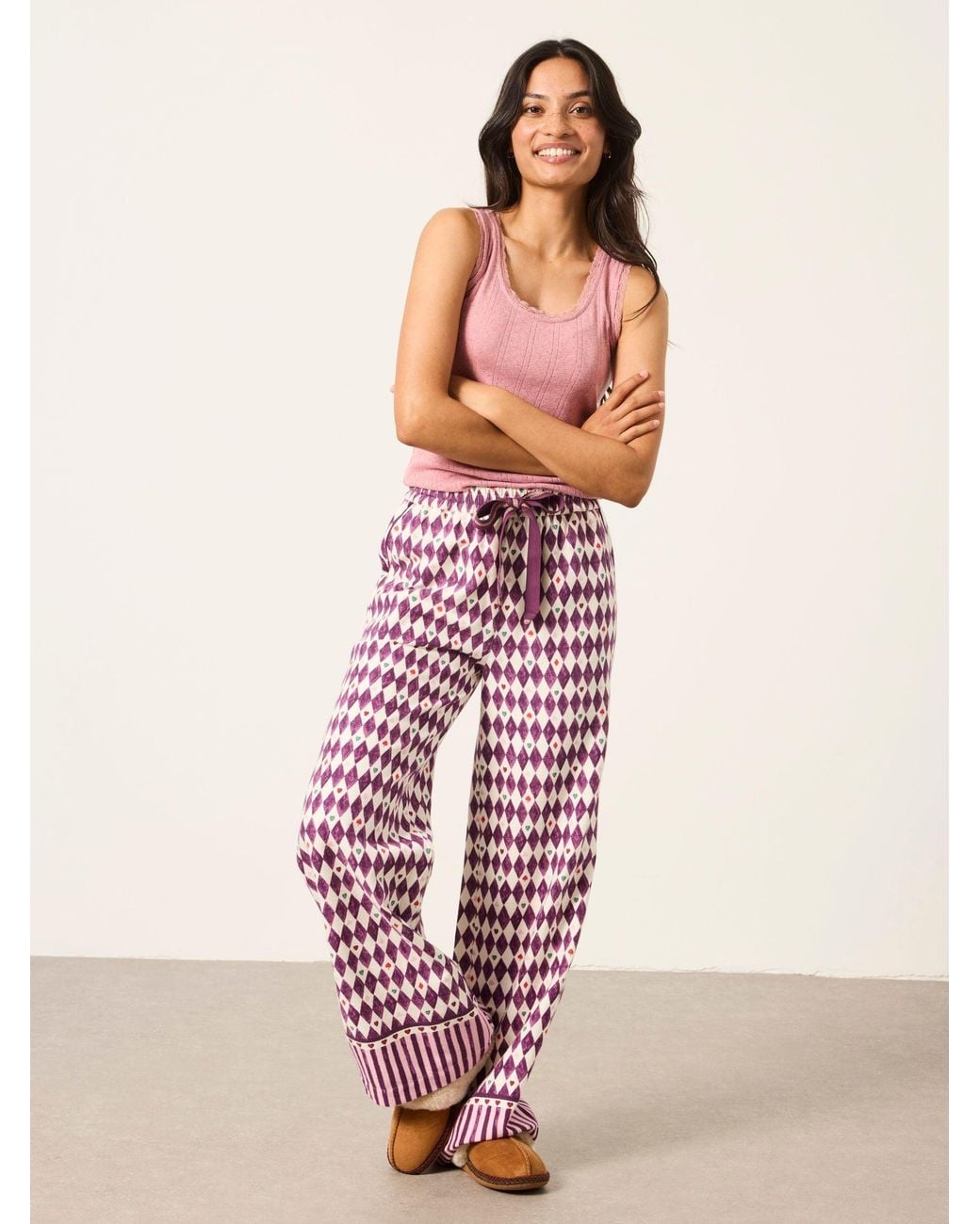 FatFace Pink V & A Lola Harlequin Wide Leg Pyjama Bottoms