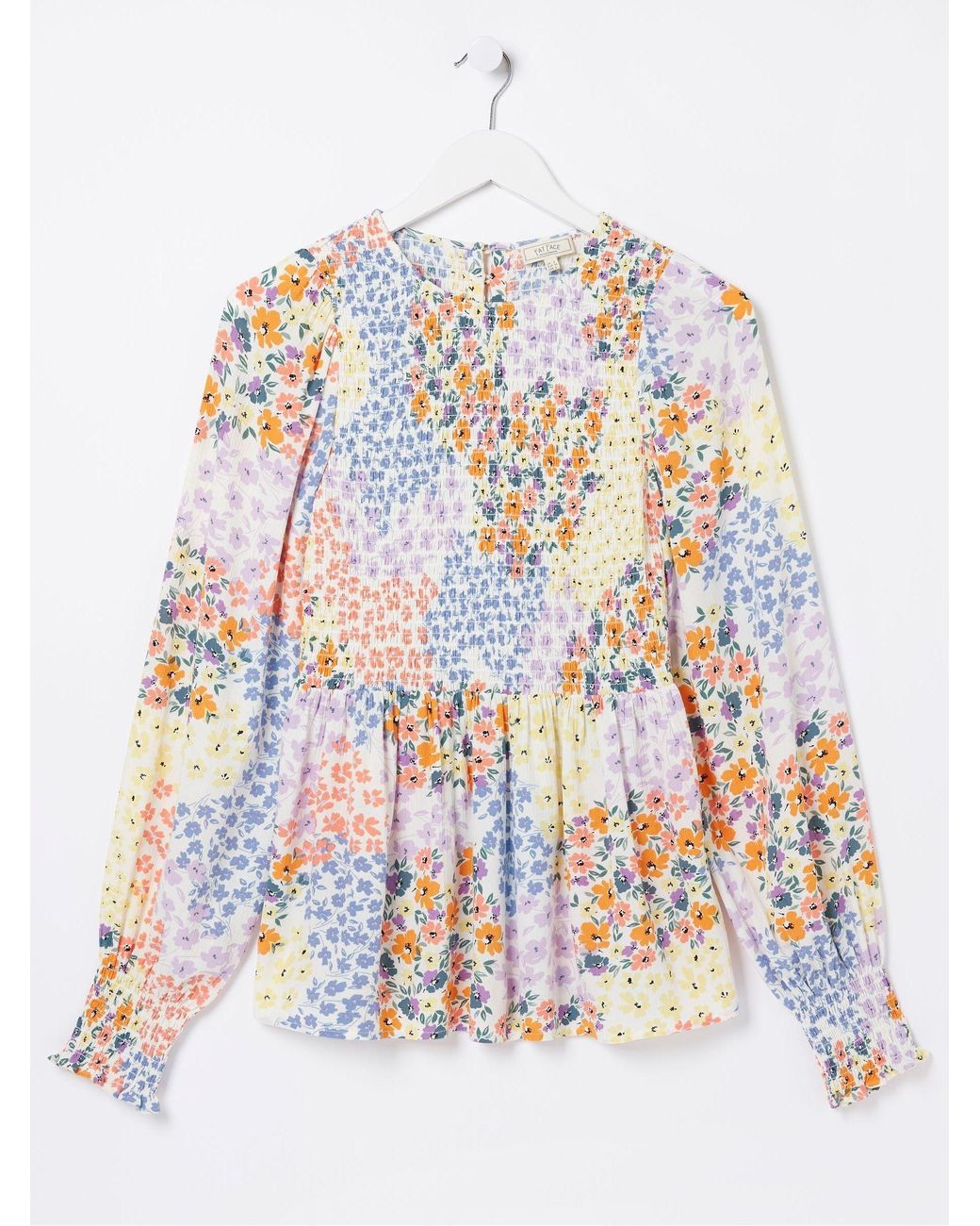 FatFace White Fran Meadow Patch Shirred Top