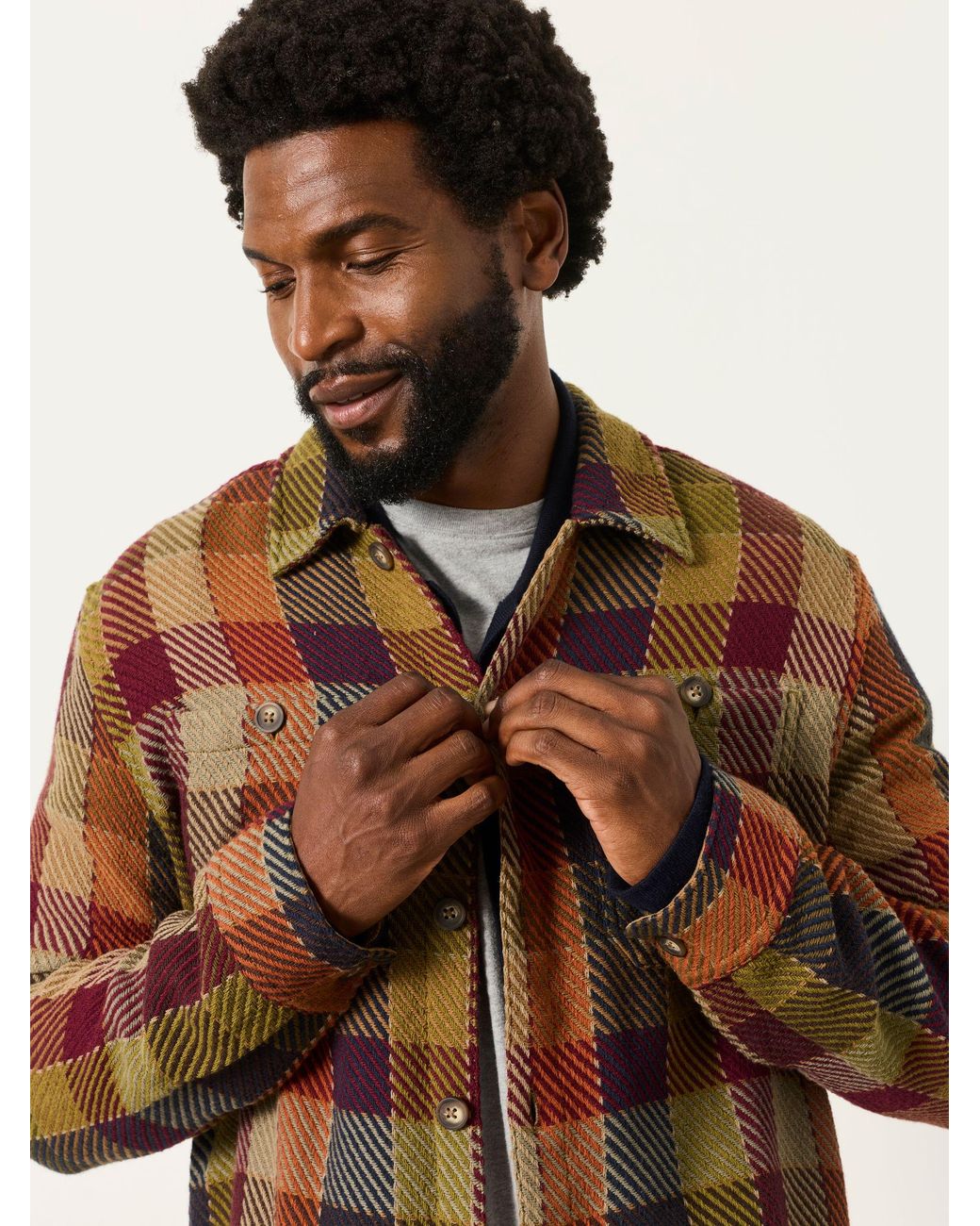 FatFace Brown Fatface Sabden Twill Check Overshirt for men