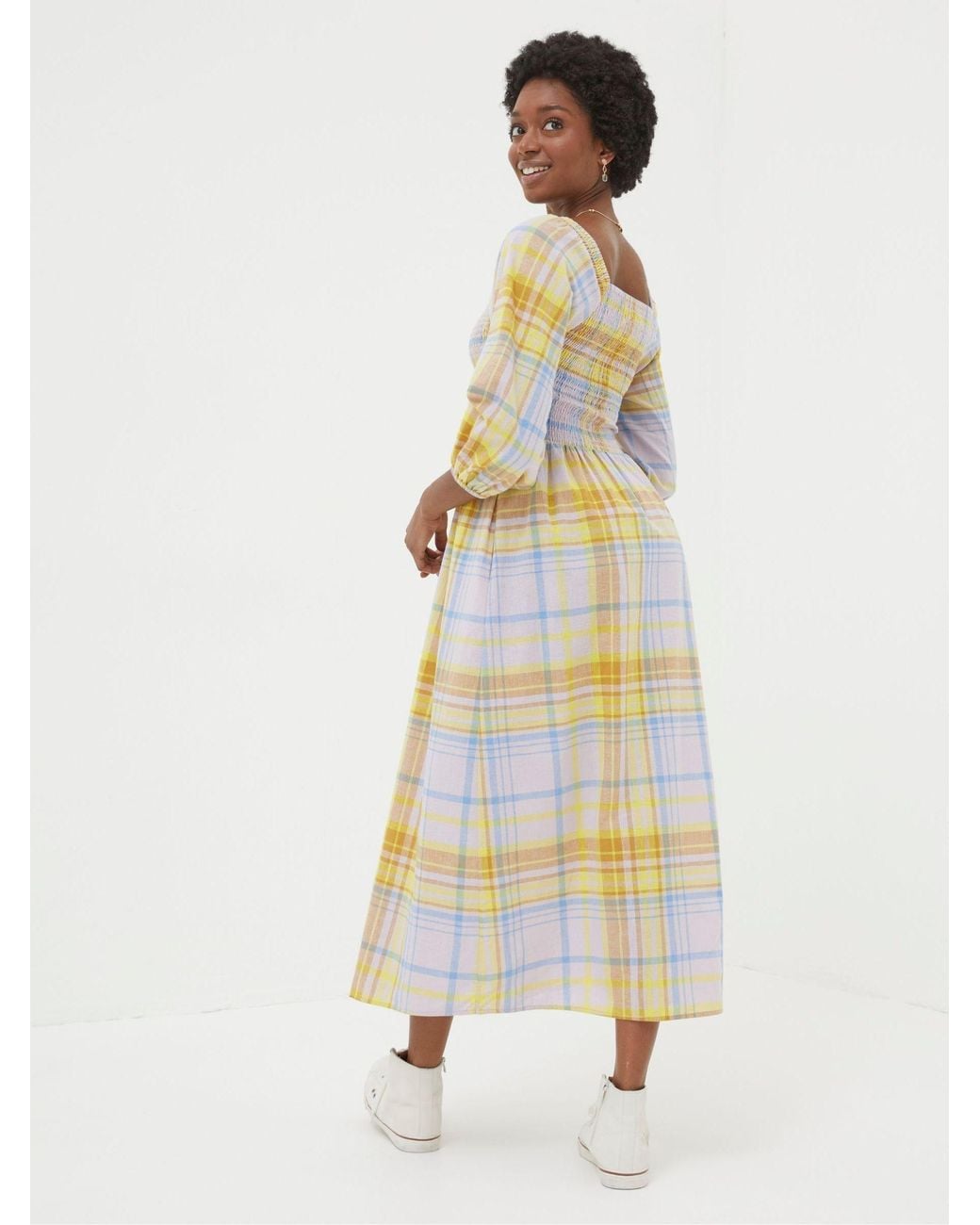 FatFace White Adele Midi Dress With Linen