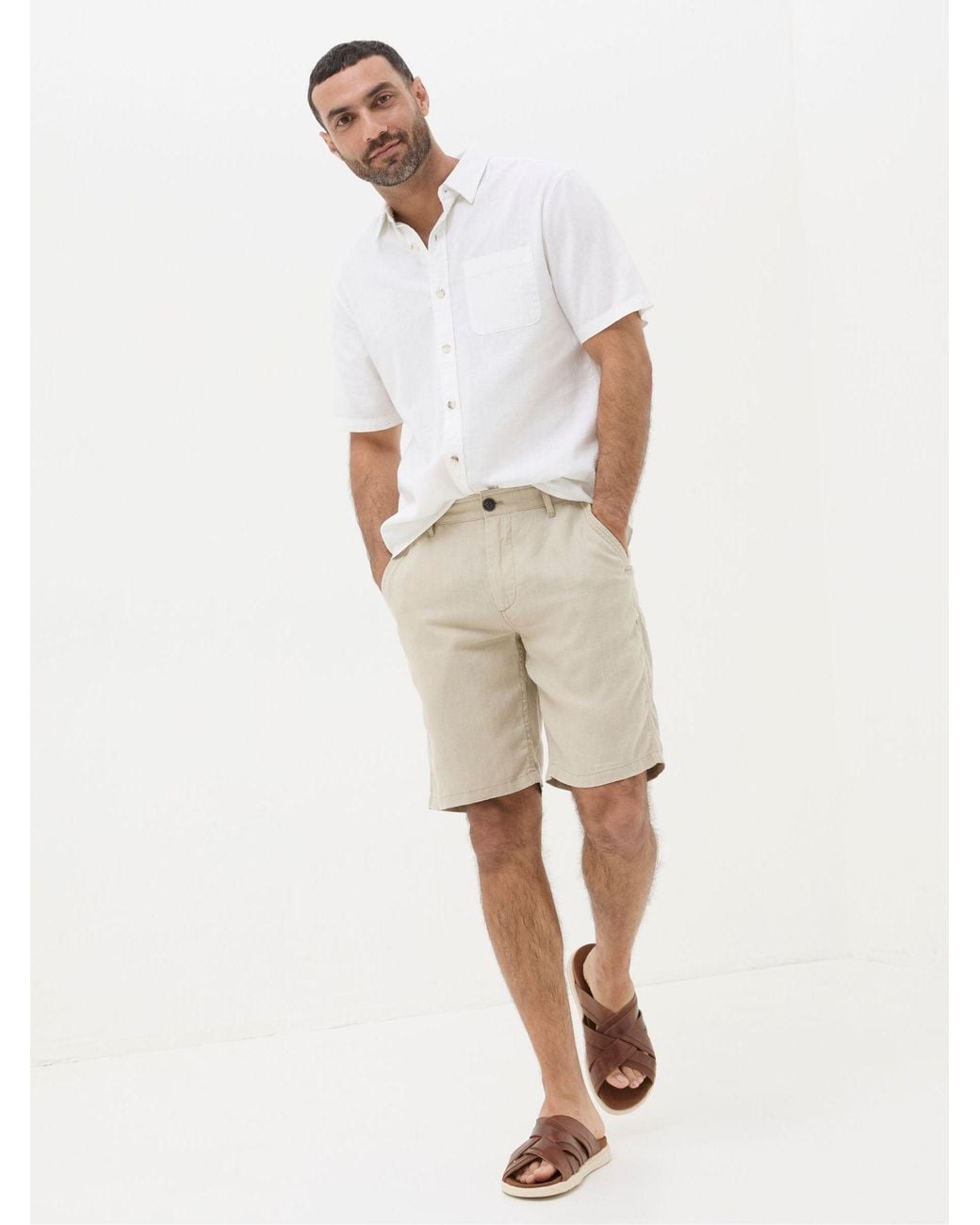 FatFace Natural Linen Flat Front Chino Shorts for men
