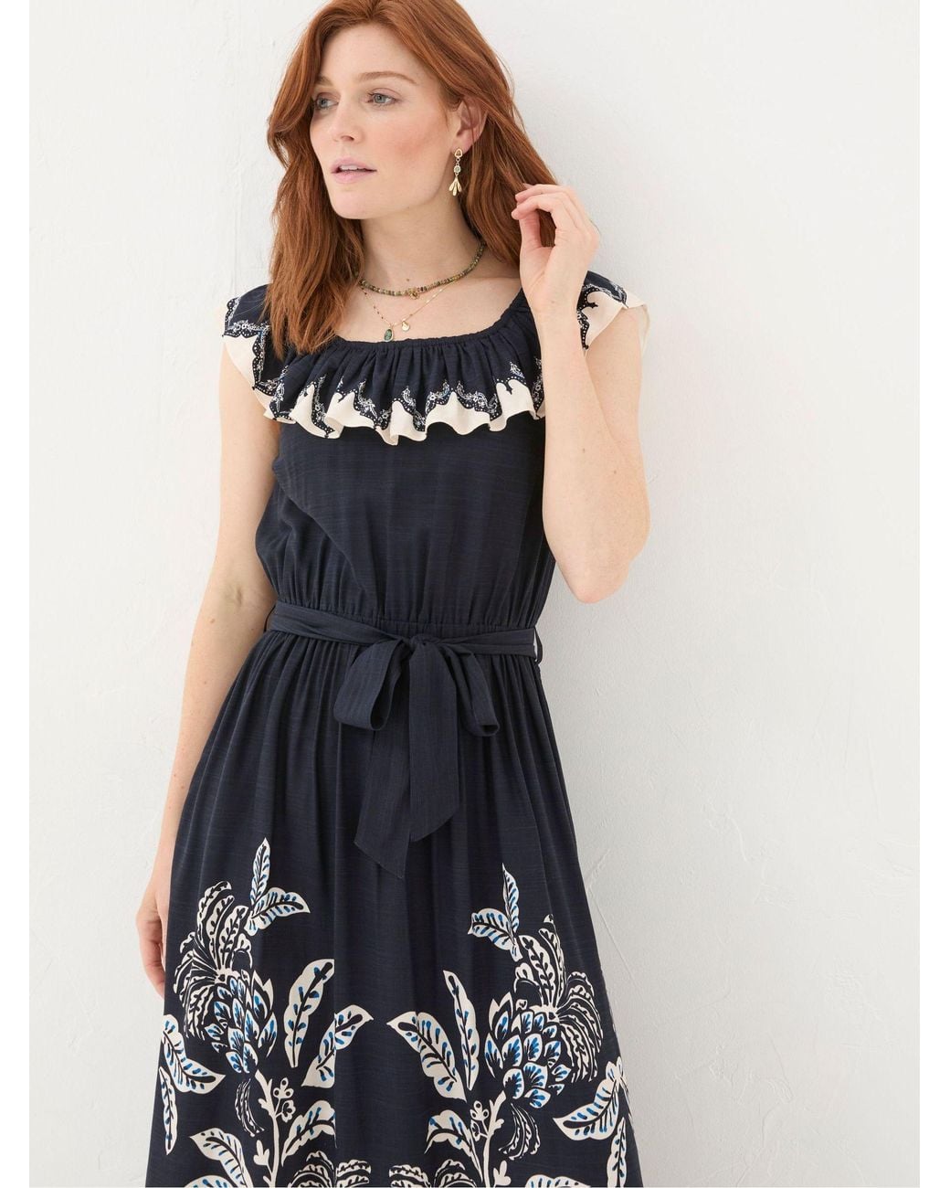 FatFace Blue Ezra Damask Midi Dress