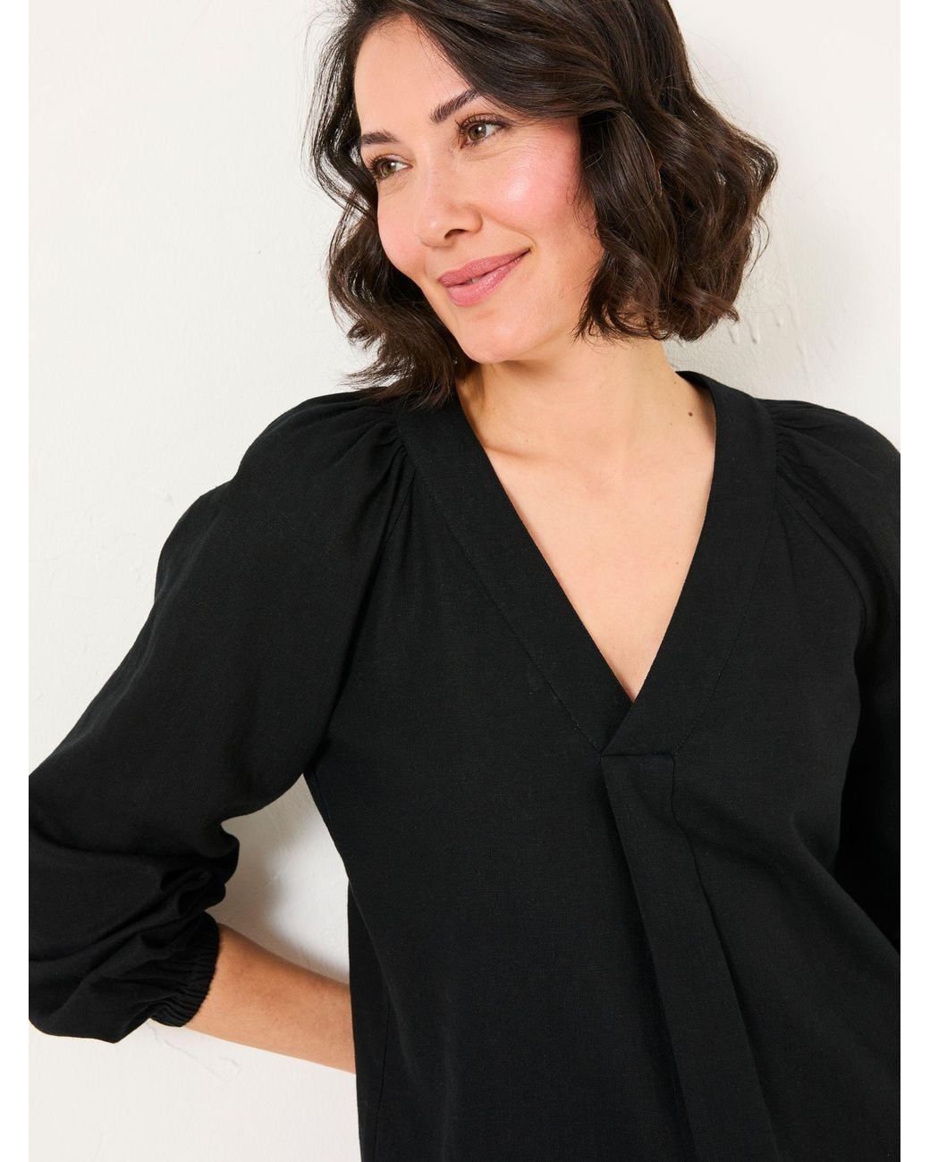 FatFace Black Channon V-Neck Blouse