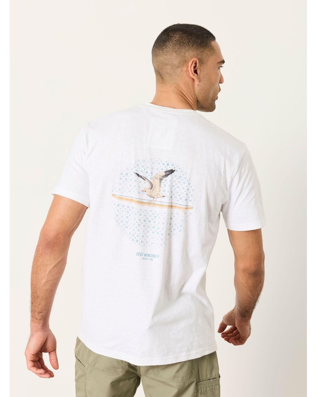 FatFace White Embroidered Bird Graphic Tshirt for men