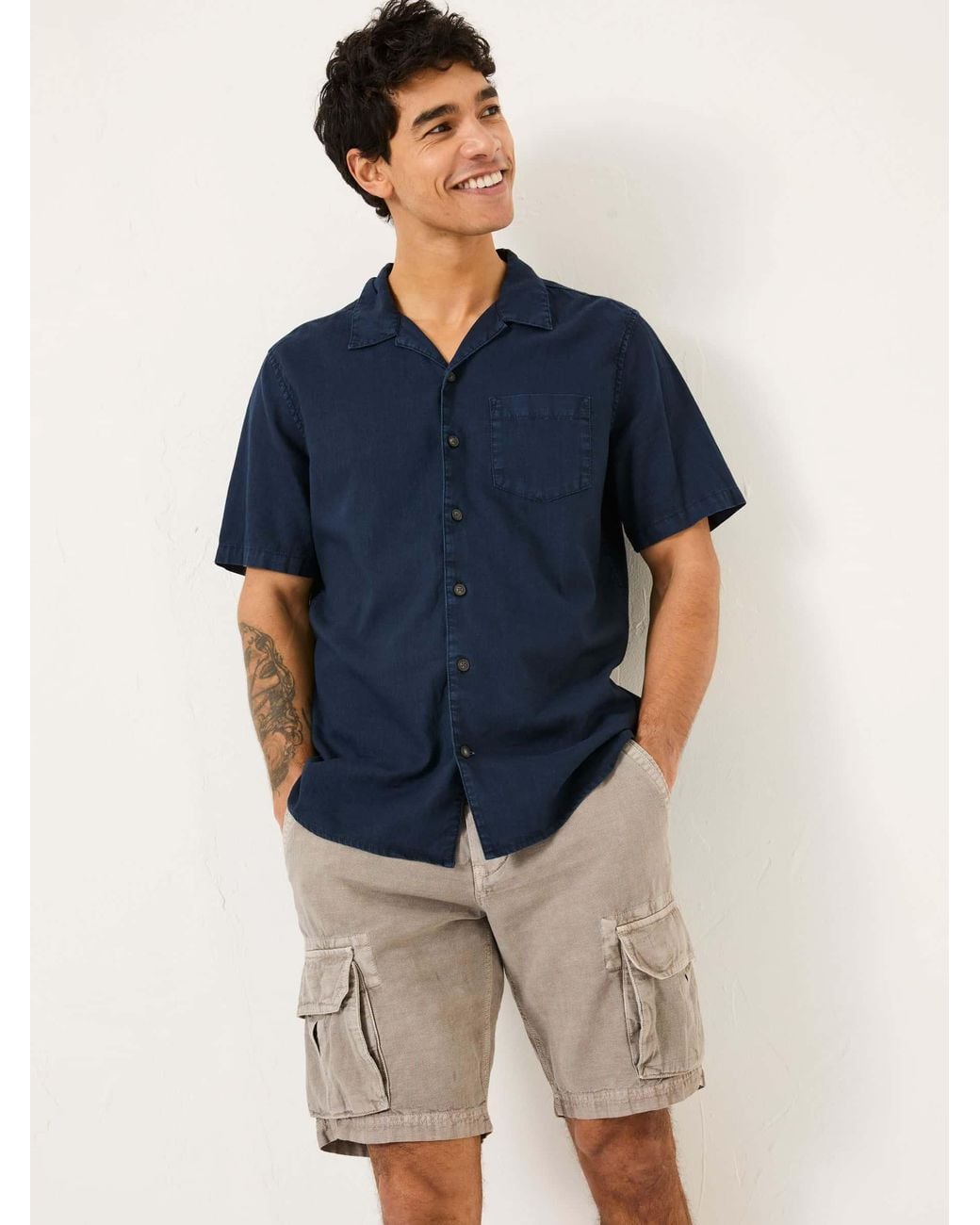 FatFace Blue Bugle Linen Cotton Shirt for men