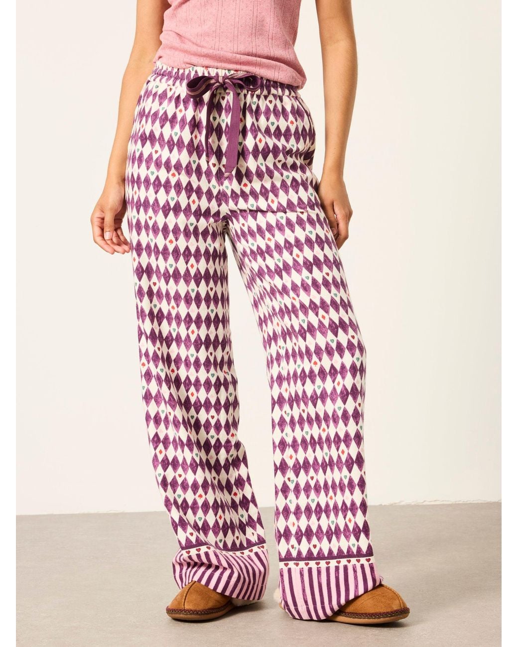 FatFace Pink V & A Lola Harlequin Wide Leg Pyjama Bottoms