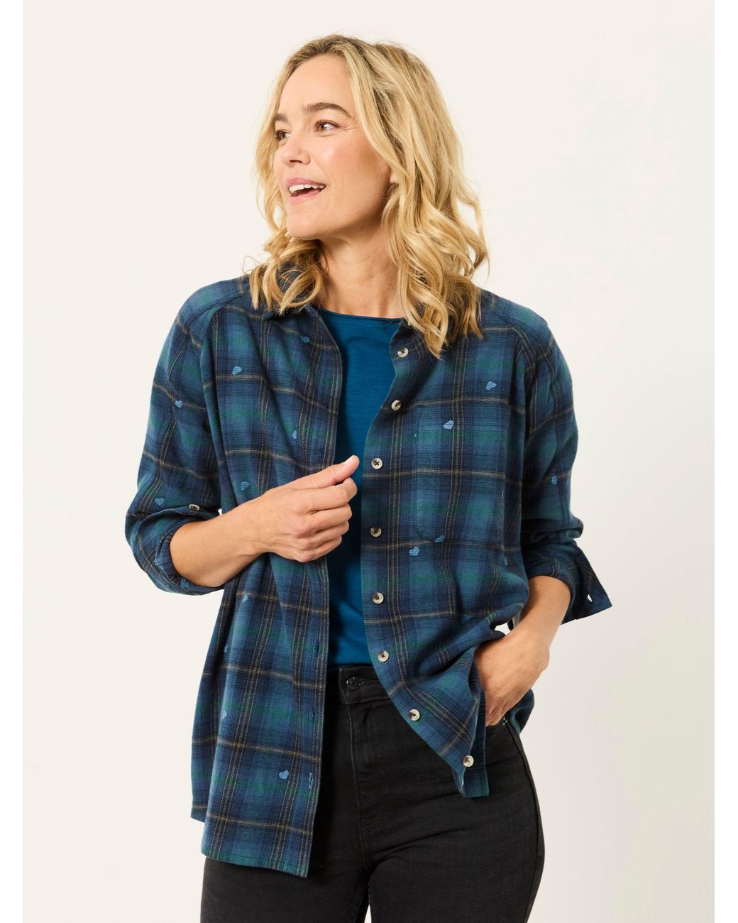 FatFace Blue Petite Bessie Embroidered Check Shirt