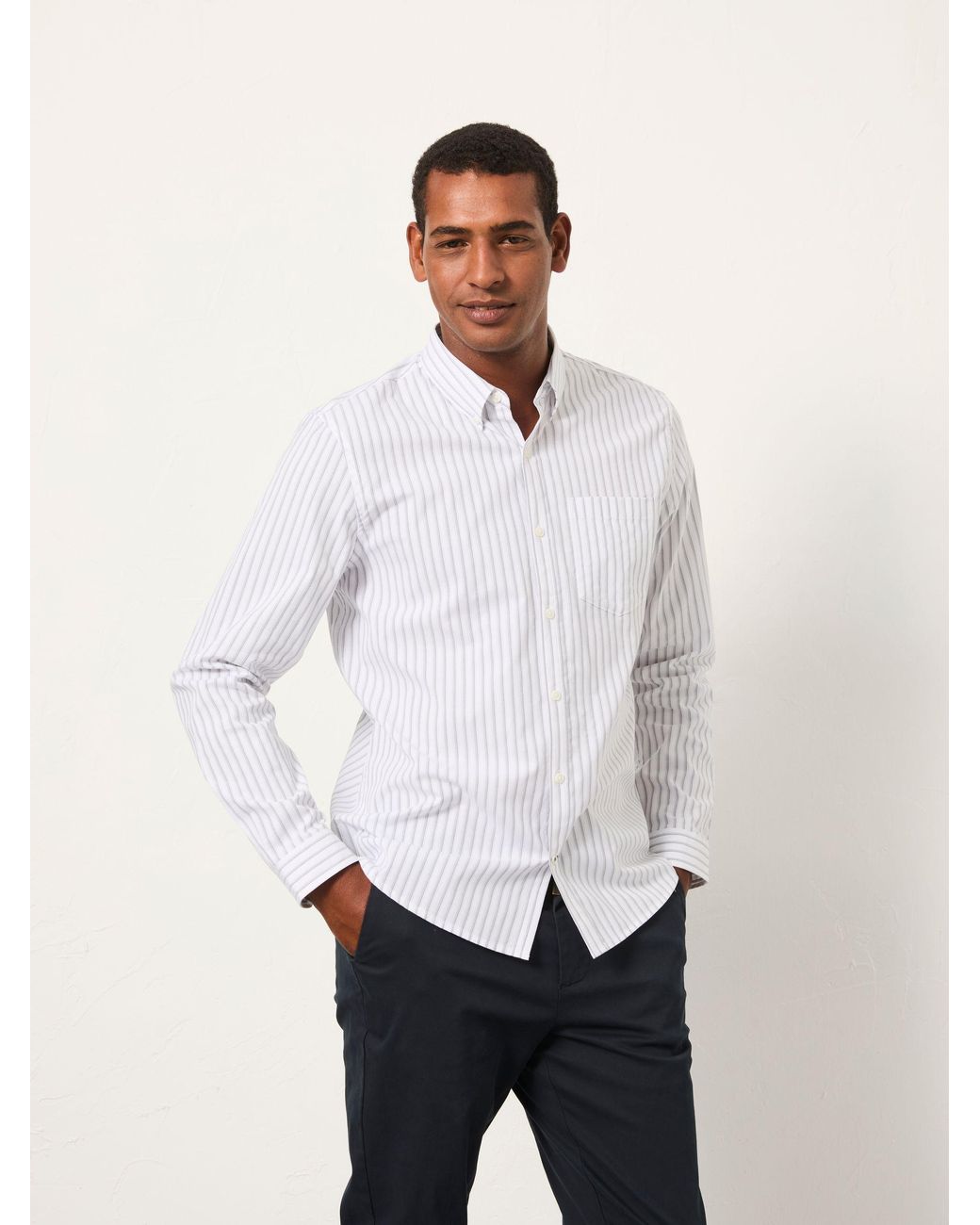 FatFace White Foston Long Sleeve Stripe Shirt for men