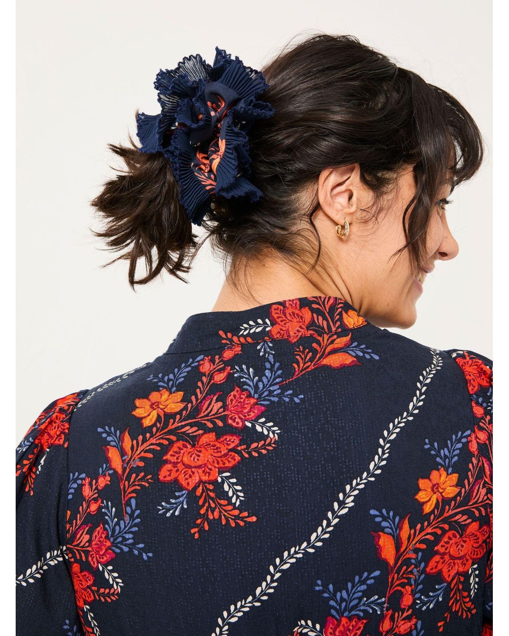 FatFace Blue Folk Floral Printed Scrunchie