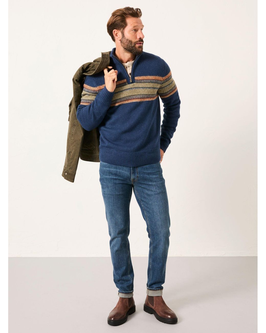 FatFace Blue Runswick Half Zip Neck Knitted Jumper for men