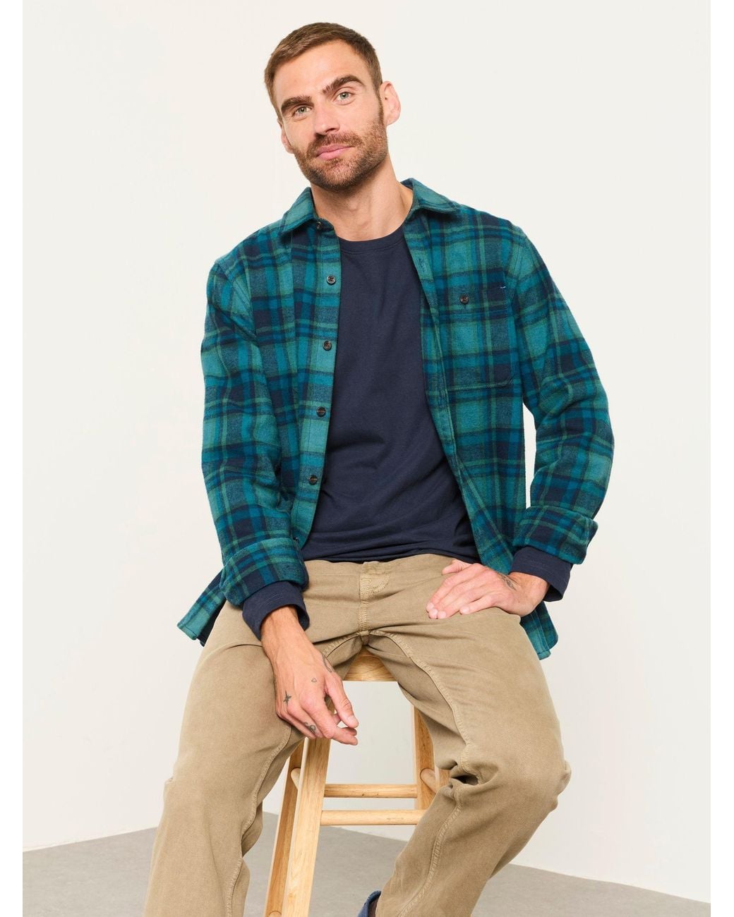 FatFace Blue Hagley Long Sleeve Check Shirt for men