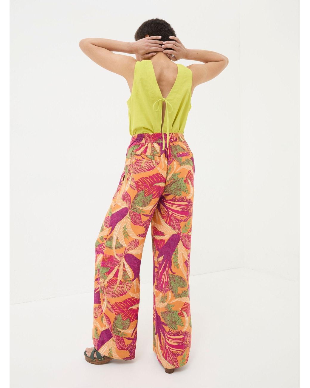 FatFace Red Falon Tropical Floral Wide Leg Trousers