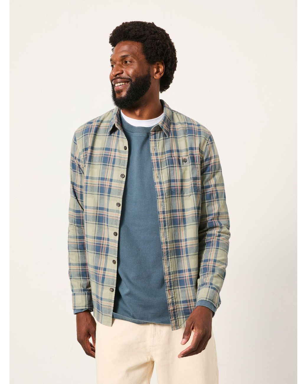 FatFace Brown Trent Long Sleeve Check Shirt for men
