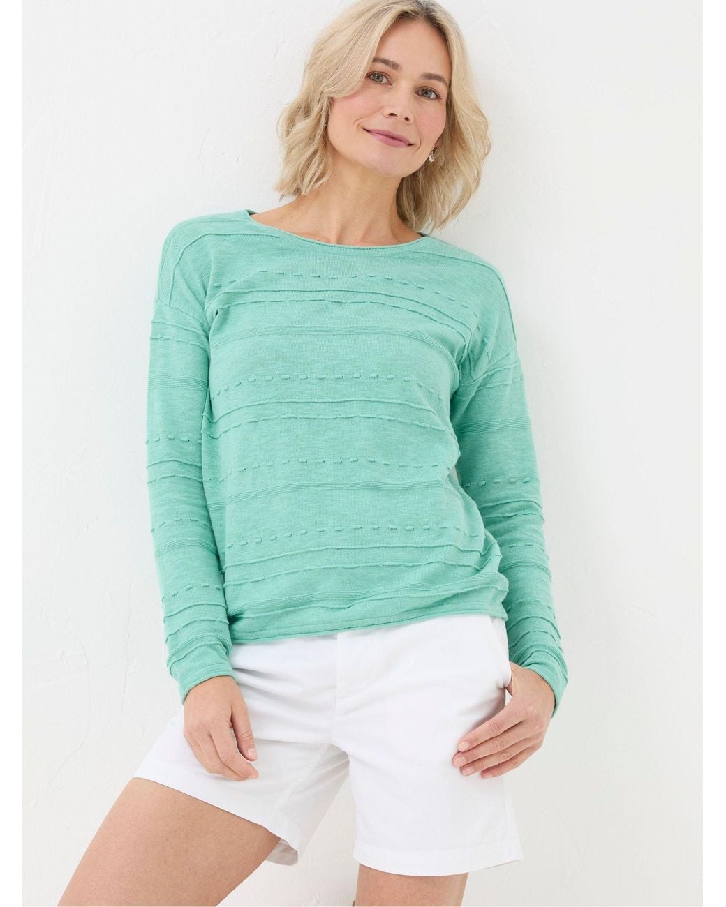 FatFace Green Isabelle Cotton Linen Jumper