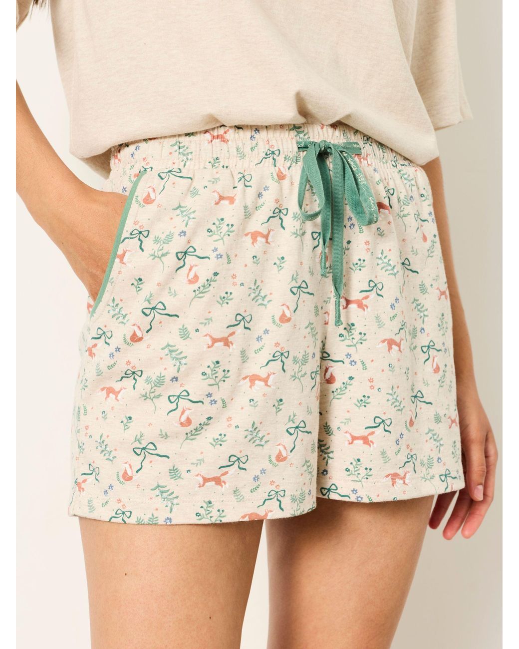 FatFace Natural Fox Print Jersey Pyjama Shorts