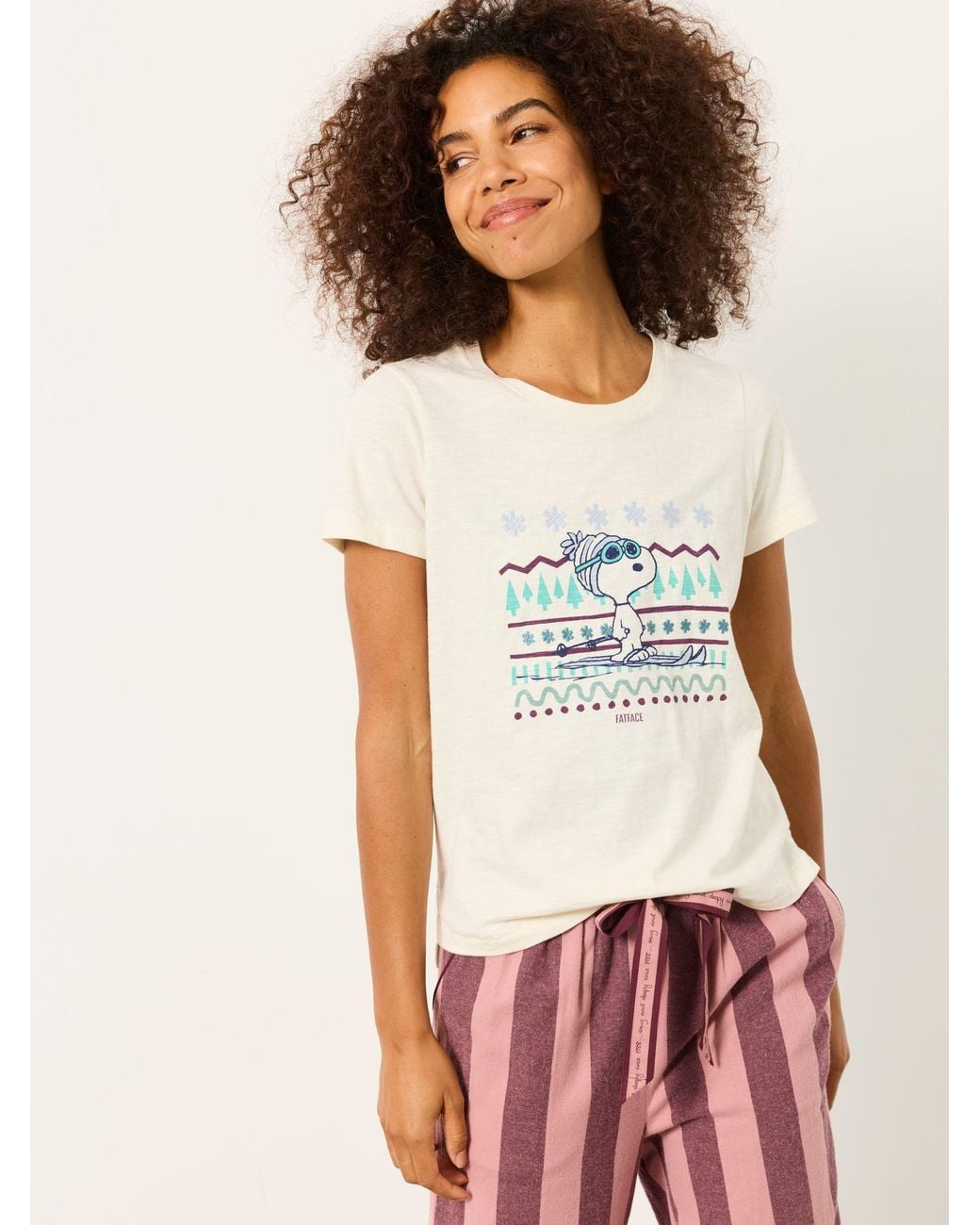 FatFace White Natalie Snoopy Ski Graphic Tee