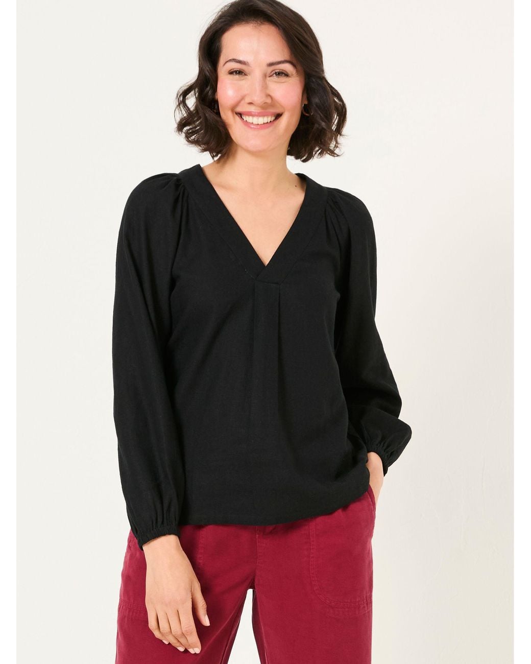 FatFace Black Channon V-Neck Blouse
