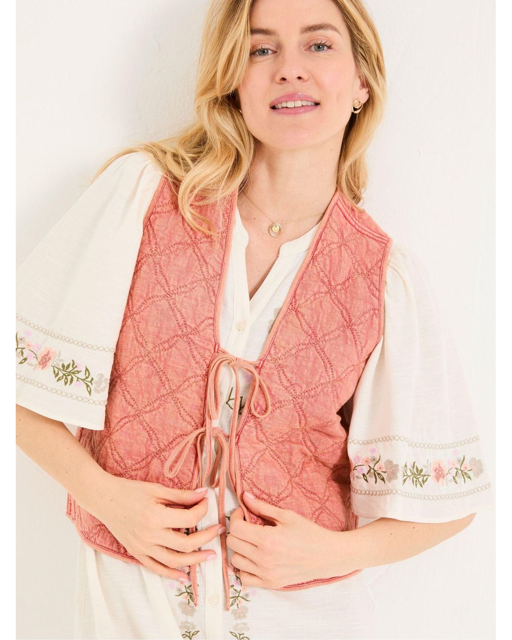 FatFace Multicolor Quilted Tie Front Waistcoat