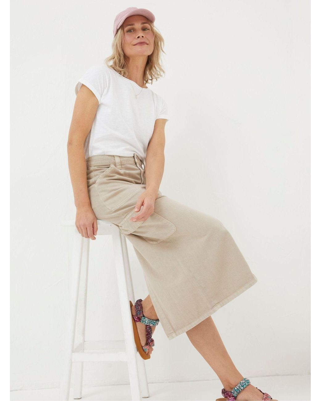 FatFace White Candace Cargo Midi Skirt