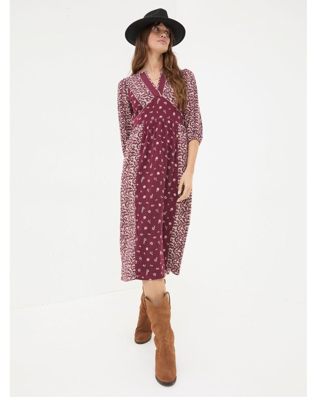 FatFace Red Kelly Wild Ditsy Midi Dress