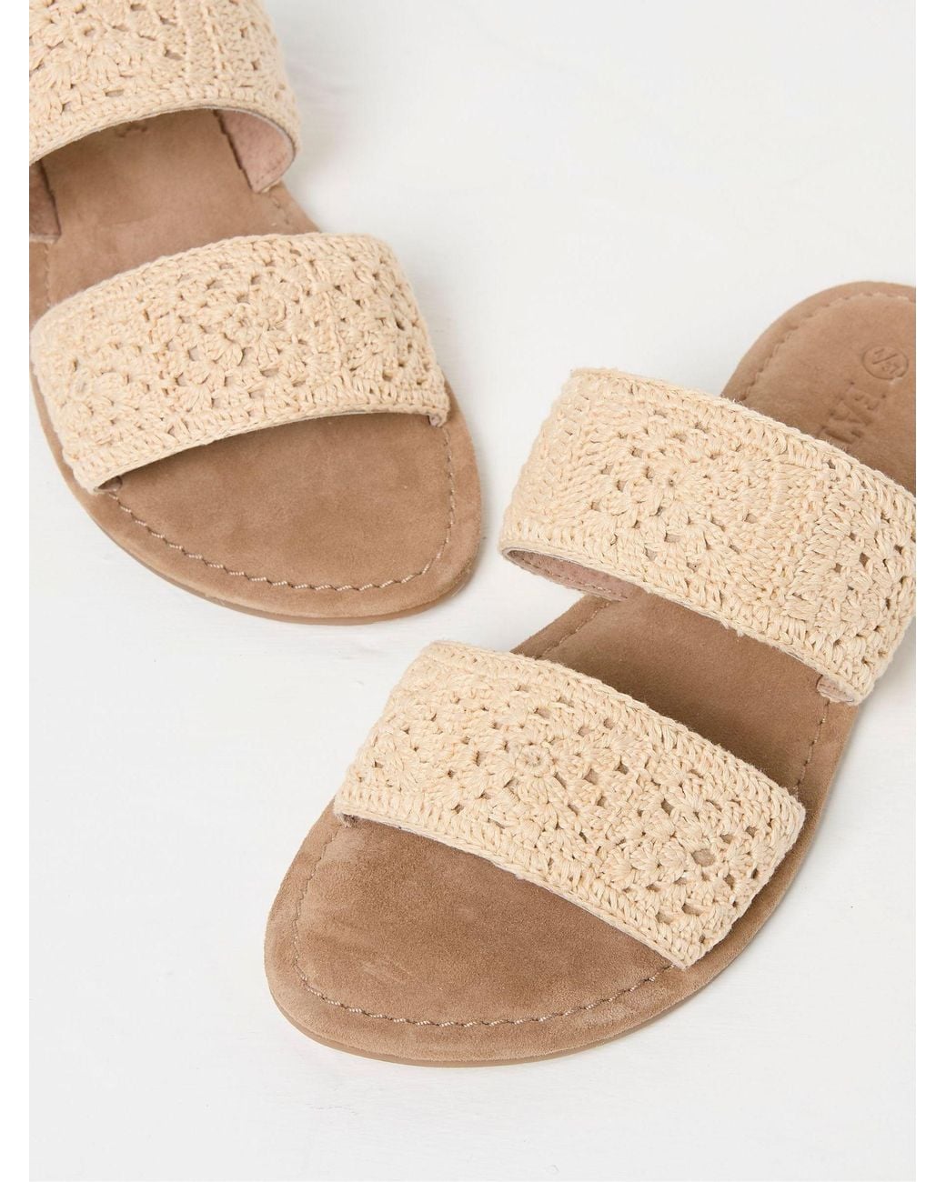 FatFace Natural Penelope Crochet Sliders