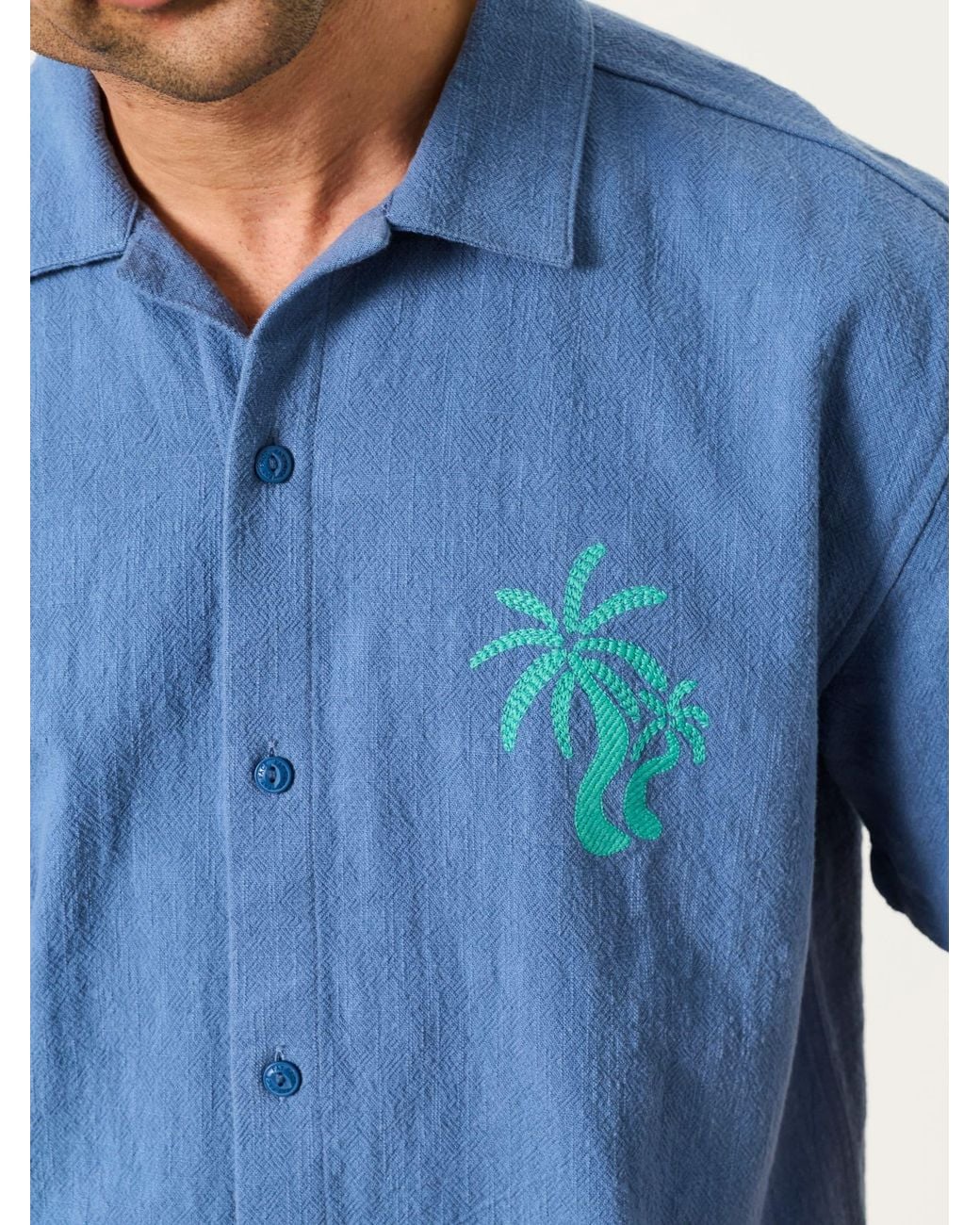 FatFace Blue Fatface Short Sleeve Relaxed Fit Graphic Placement Embroidery Shirt for men