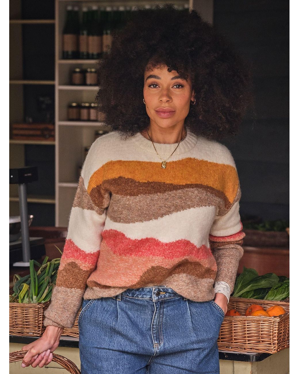 FatFace Natural Landscape Scene Knitted Crew Jumper
