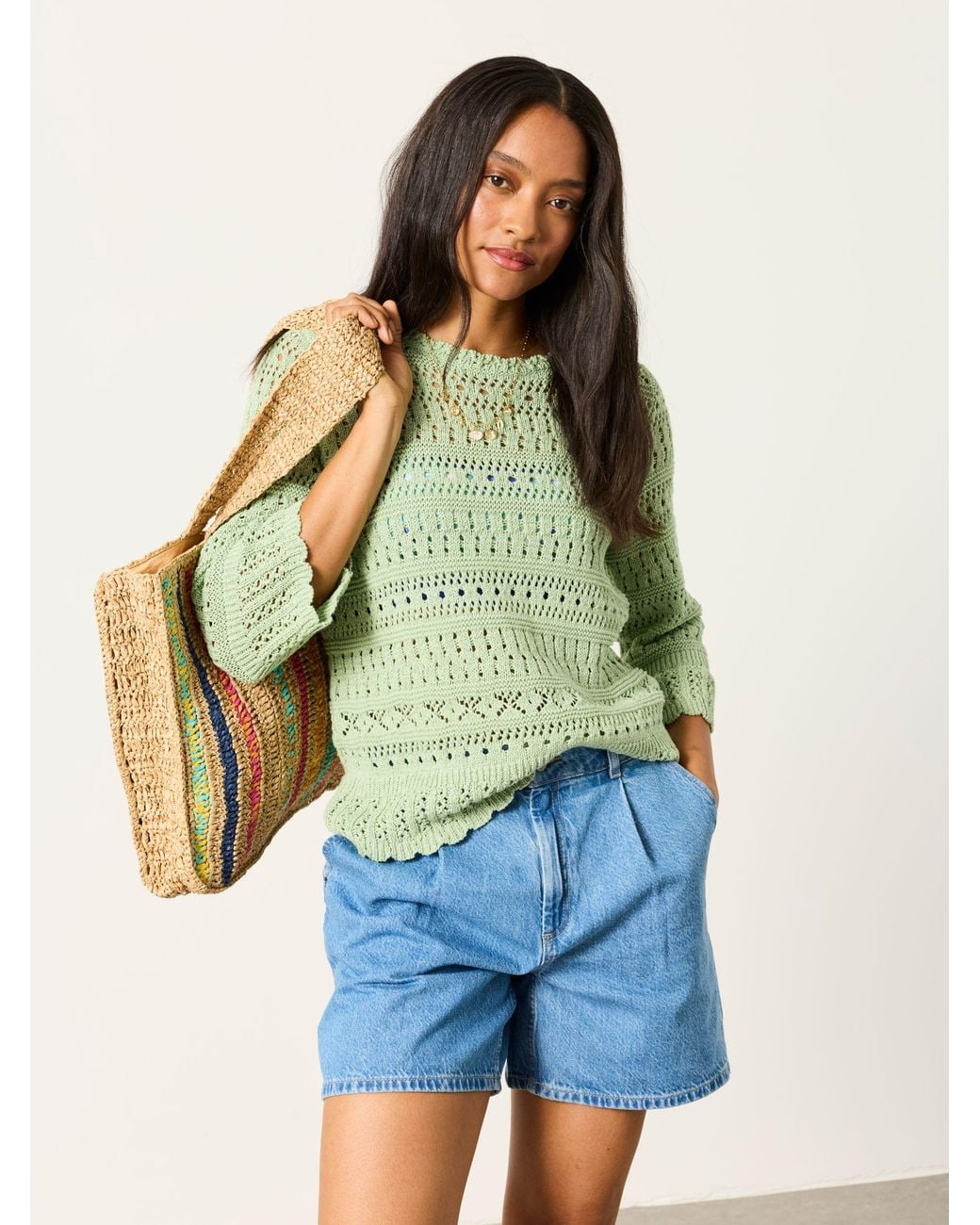 FatFace Green Orla Knitted Stitch Jumper
