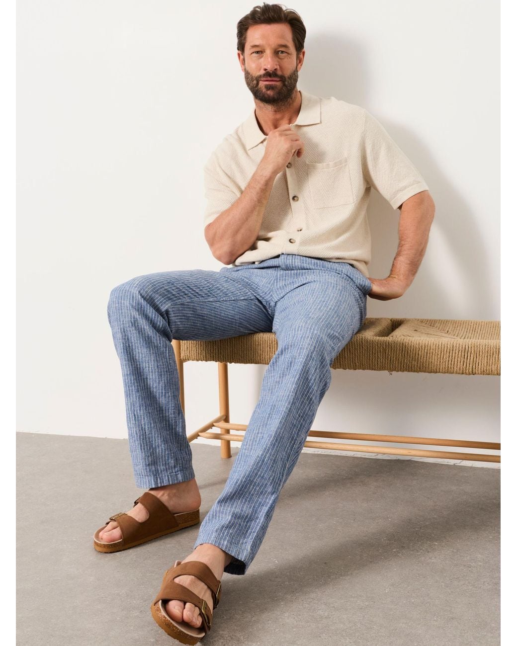 FatFace Blue Fatface Hayle Linen Cotton Trousers for men
