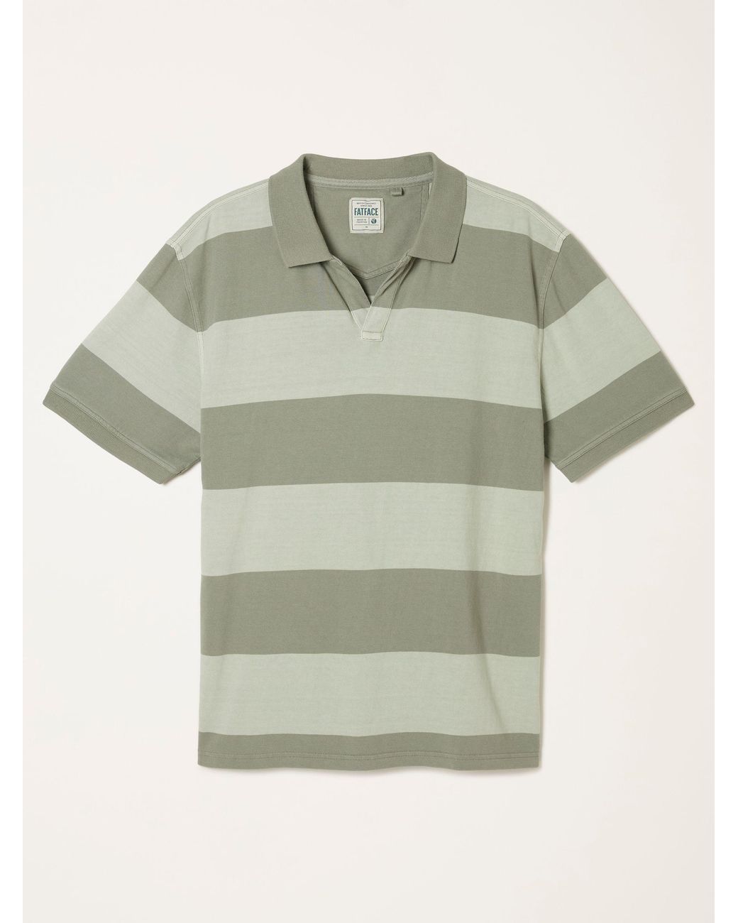 FatFace Green Ashton Relaxed Fit Rugby Stripe Notch Polo for men