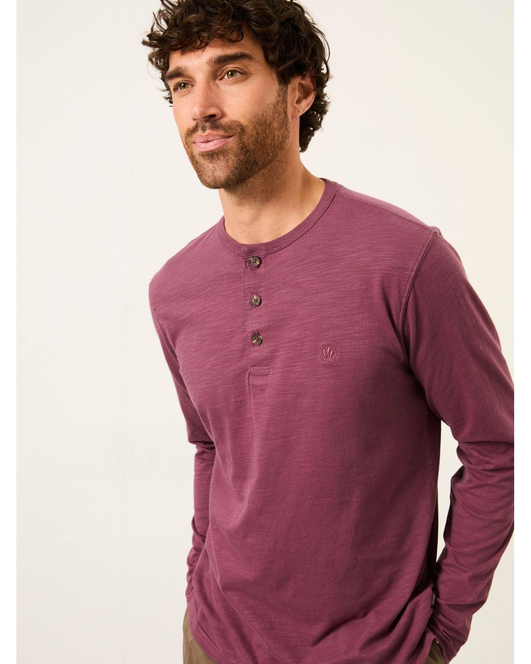 FatFace Red Henley Long Sleeve Woodside Slub for men