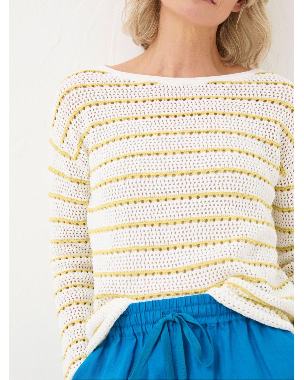 FatFace Blue Kalani Crochet Stripe Jumper