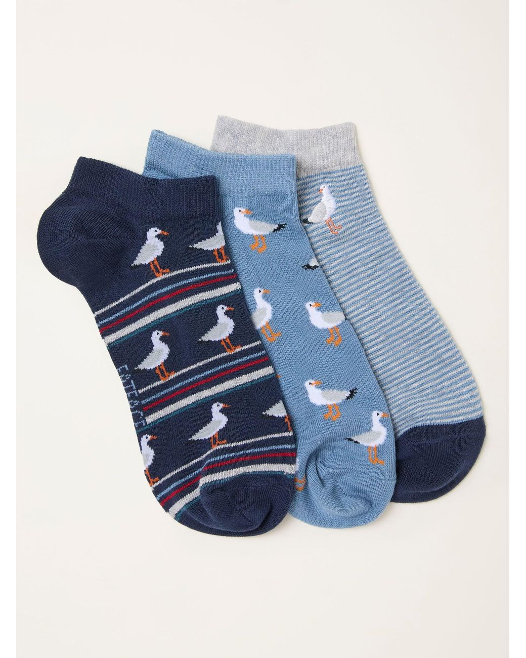 FatFace Blue Fatface 3 Pack Seagull Trainer Socks for men