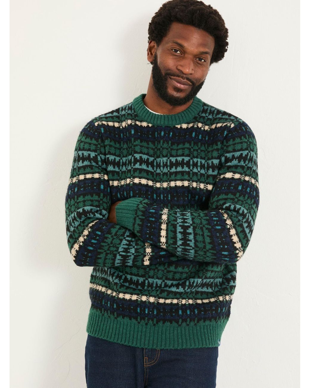 FatFace Blue Blanket Crew Knitted Jumper for men